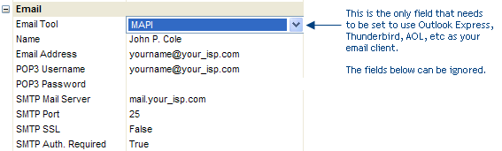 Configuring JobTabs to use MAPI as your default email client.